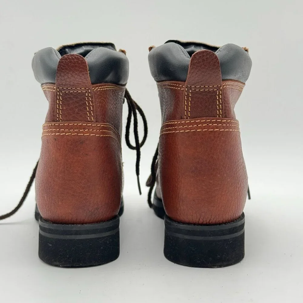 Vintage Justin Brown Leather Kiltie Lace-Up Boots Workwear Western Y2K Y4.5/W6.5